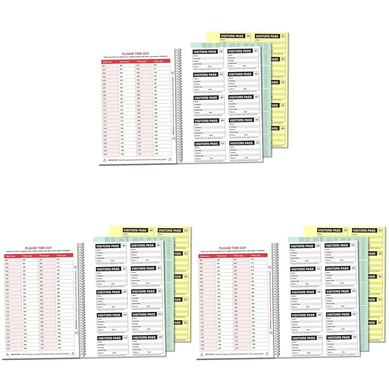 V Safety Professional Visitor Book Refill with 100 Badge Inserts (90 x 60mm) - GDPR Compliant Sign-in System for Reception Areas - 10 Passes per Page with Health & Safety Information (Pack of 3)