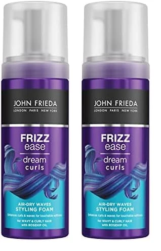 John Frieda Frizz Ease Dream Curls Air Dry Waves Styling Foam 150ml, Wave and Curl Enhancer, Lightweight Anti-Frizz Styling Foam (Pack of 2)