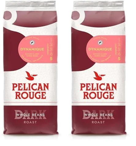Pelican Rouge DYNAMIQUE Whole Dark Roasted Coffee Beans | 75 percent Arabica | Rainforest Alliance Certified | New 2023 blend | 1kg bag | Fully-recyclable packaging (Pack of 2)