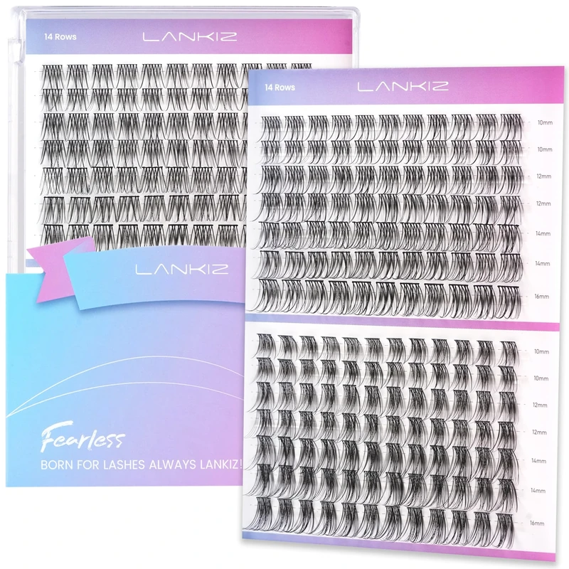 Natural Cluster Lashes, D Curl 161PCS Wide Band Individual Eyelashes 10-16mm Reusable Wispy DIY Lash Clusters for Daily Wear and Events Lankiz