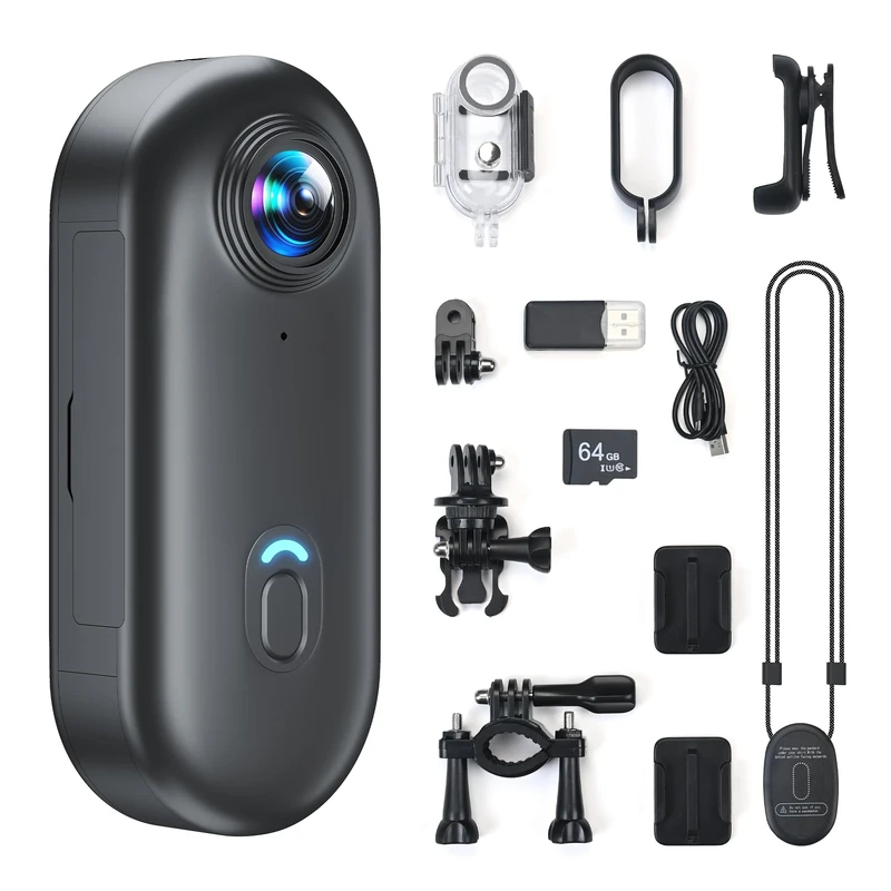 JANLOVE 4K Mini Body Camera, 64GB Action Snap Cam, POV Snapcam, Thumb Size Hands-Free Recording Body Worn Camera, Premium Portable Camcorder Mount Anywhere for Work, Travel, Fishing, Pet Walking