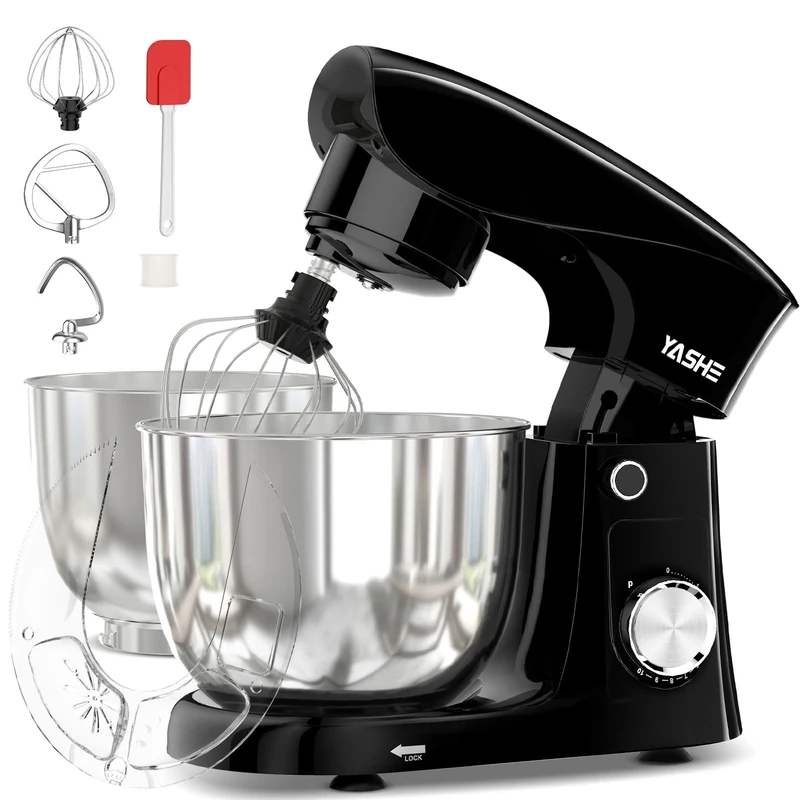YASHE Stand Mixer, 4.5+5L 1500W Food Mixer for Baking, 10+P Speed Tilt-Head Cake Mixer with Dough Hook, Beater & Whisk, Dishwasher Safe