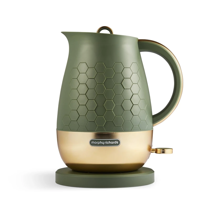 Morphy Richards Cassini Jug Kettle, 1.7L, 3Kw Rapid Boil, Precision Pour Spout, Boil Dry Protection, Cord Storage, Anti-Limescale Filter, Olivine Green & Gold, 103022