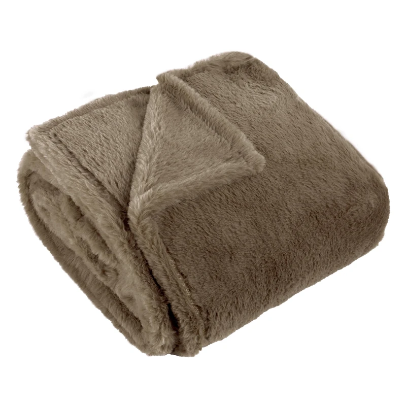 furn. Kallu Faux Fur Throw – Earthy Soft Fluffy Decorative Throw with Oxford Edge (Mocha - 150x200cm)