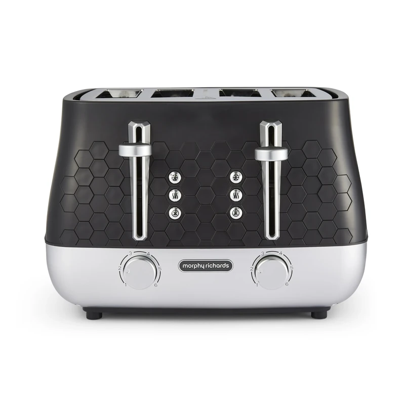 Morphy Richards Cassini 4 Slice Toaster, Variable Browning and Width Slots, 6 Power Levels, Removable Crumb Tray, Illuminated Buttons, High Lift, Defrost, Reheat, 800W, Moonless Night Black, 243020