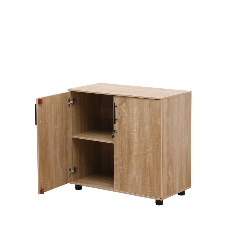 MMT Oak Storage Cupboard - Office Cabinet with Lockable Doors, 75cm Tall Wooden Bookcase for Office Furniture and Garage Tool Storage, Secure Office Cabinets for Documents
