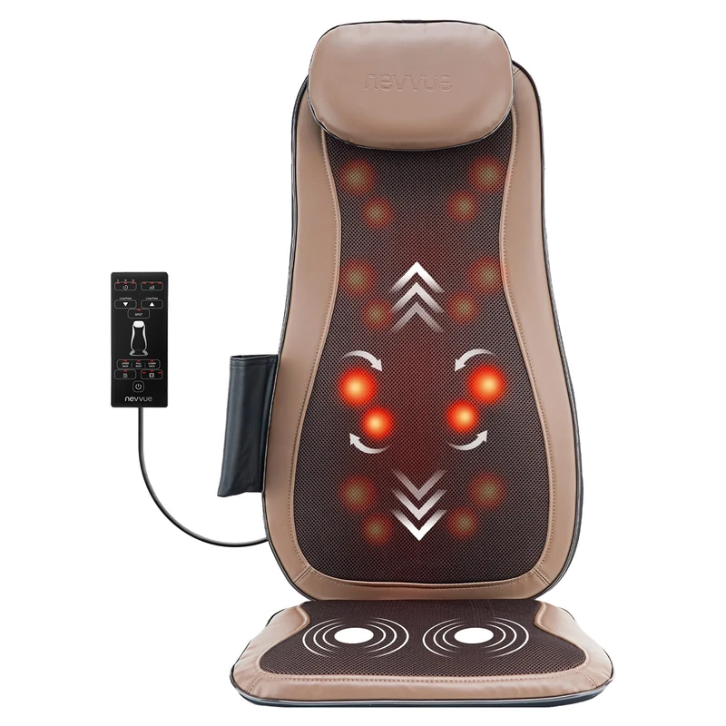 Nevvue Back Massager with Heat, Massage Chair with 3D Deep Kneading, Full Body Massage Mat with 3 Intensity Adjustable, Massagers for Back and Neck with Timer, Massage Cushion, Shiatsu Massager