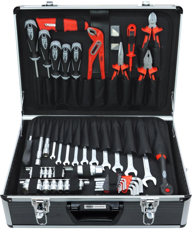 FAMEX 705-L Universal Tool Box Empty with 26 Pockets for Tools, Parts and Accessories - Compartment Dividers in Case Base, Empty Case without Tools, 45 x 35.5 x 16 cm