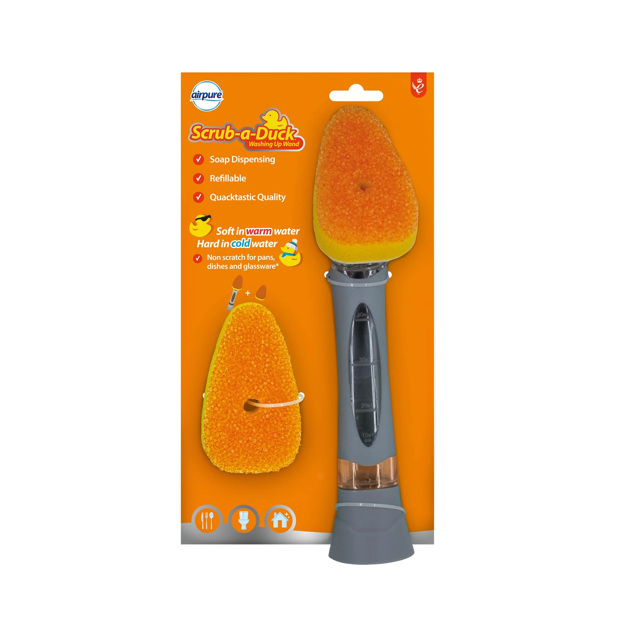 Scrub-a-Duck Washing Up Wand | Soap Dispensing | Refilable | Non scratch for pans, dishes and glassware