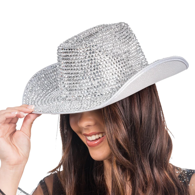 Chaks Silver Rhinestone Cowboy Hat - Western Rodeo Party Hat