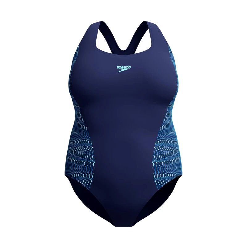 Speedo Women's Plus Placement Medalist One Piece Swimsuit, Navy Blue/Light Blue, 40