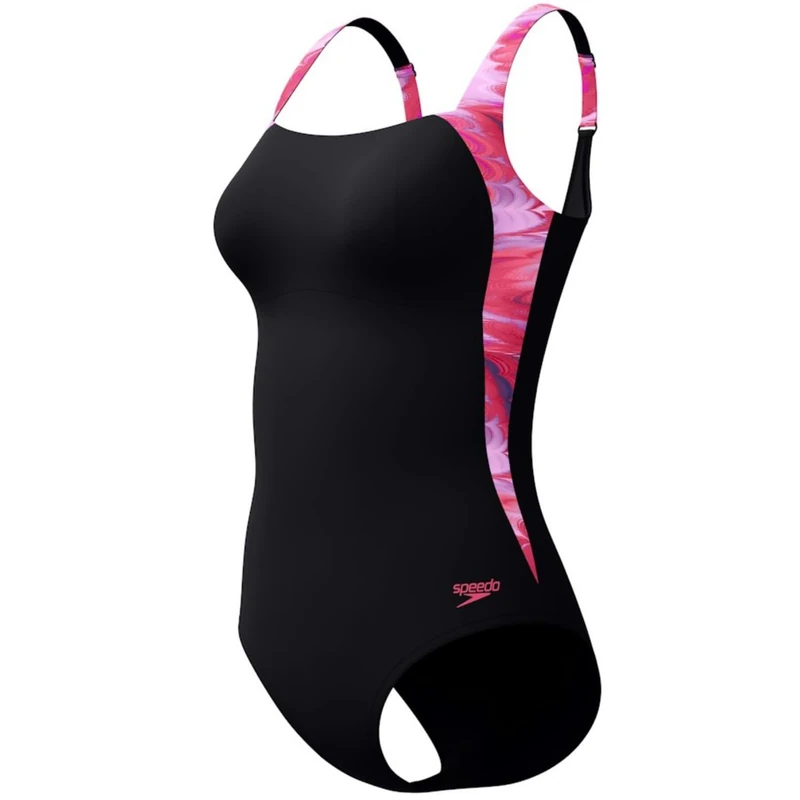 Speedo Women's Print Luna Lustre One Piece Swimsuit, Black, 44