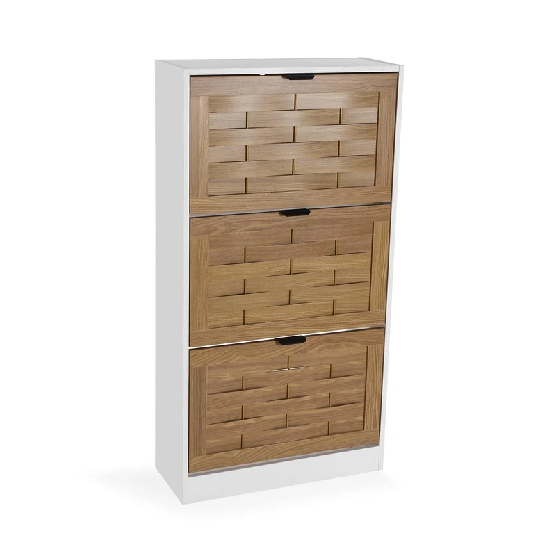 Versa Brown Viken 3-Drawer Shoe Cabinet, Modern Style, 115x60x24 cm, Particle Board, Brown & White