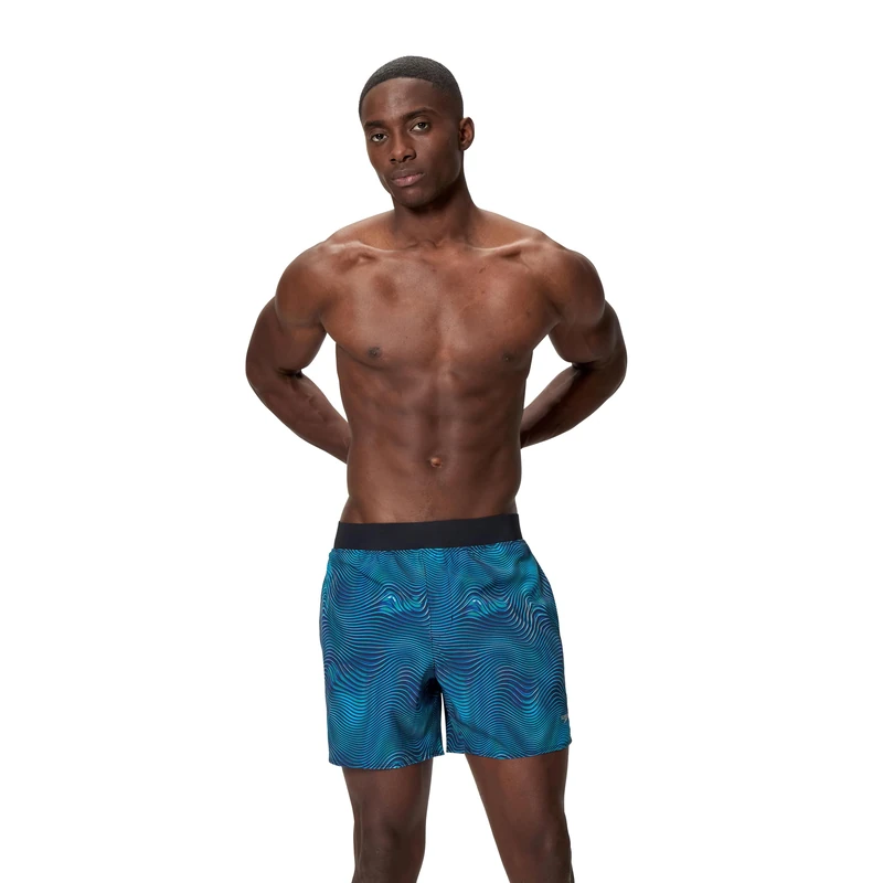 Speedo Men's Print Lookout Volley 16" Swim Short, Navy Blue, M