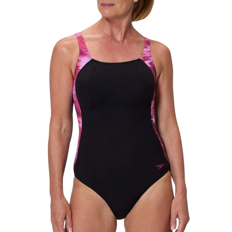 Speedo Women's Print Luna Lustre One Piece Swimsuit, Black, 36