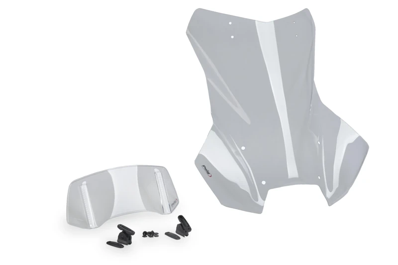 Puig 22288W Touring Windscreen with Visor featuring aerodynamic design, adjustable visor, rounded contour, easy installation and durable acrylic construction with TÜV approval, Transparent