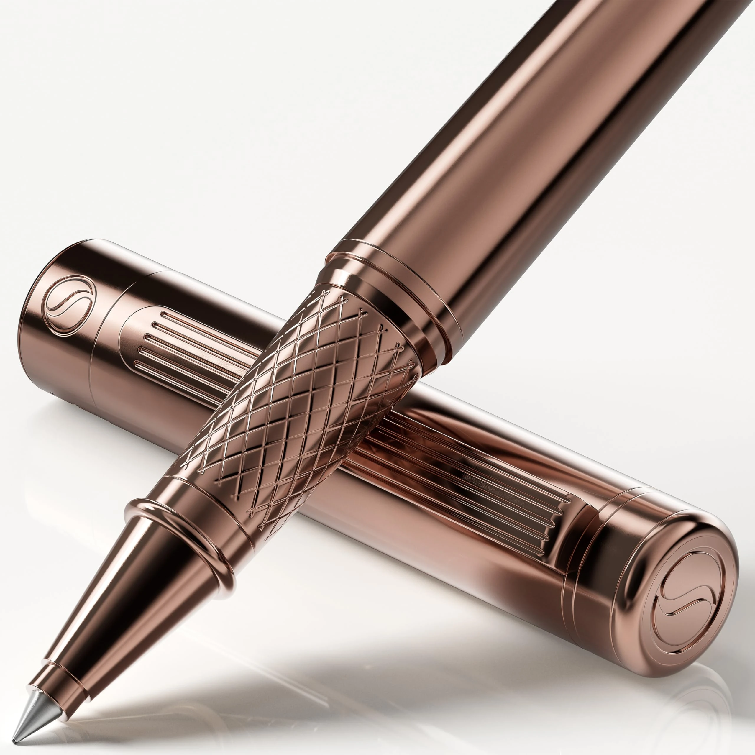 Scriveiner Rose Gold Rollerball Pen - Stunning Luxury Pen, Schmidt Ink Refill, Best Roller Ball Gift Set for Men & Women, Professional, Executive Office, Nice Pens