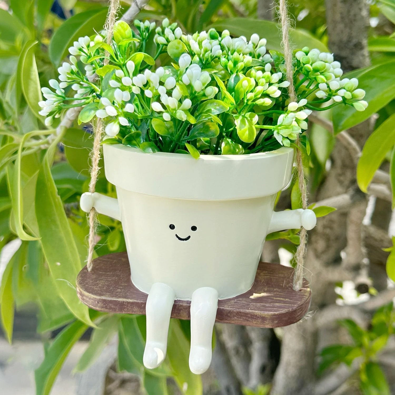 Swing Smily Face Planter Pot - Indoor Outdoor Flower Head Hanging Planters, Swinging Smiley Plant Pots with Drainage Hole,for Succulent/String of Pearls Plant Live Pot Gift Ideas for Mother, Christmas