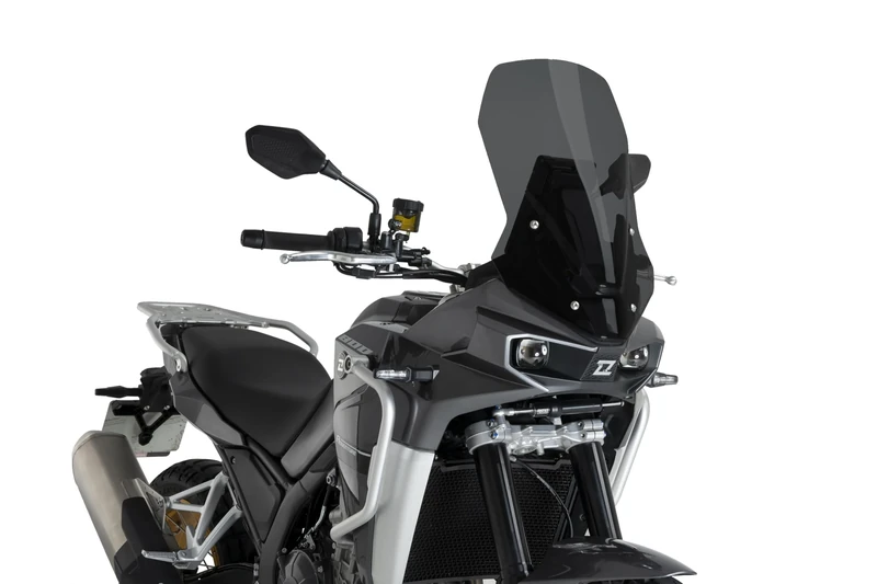 Puig 22287F Touring windscreen made of 4 mm acrylic with UV protection, aerodynamic design, easy installation and compatibility with current trail adventure models, Dark Smoke