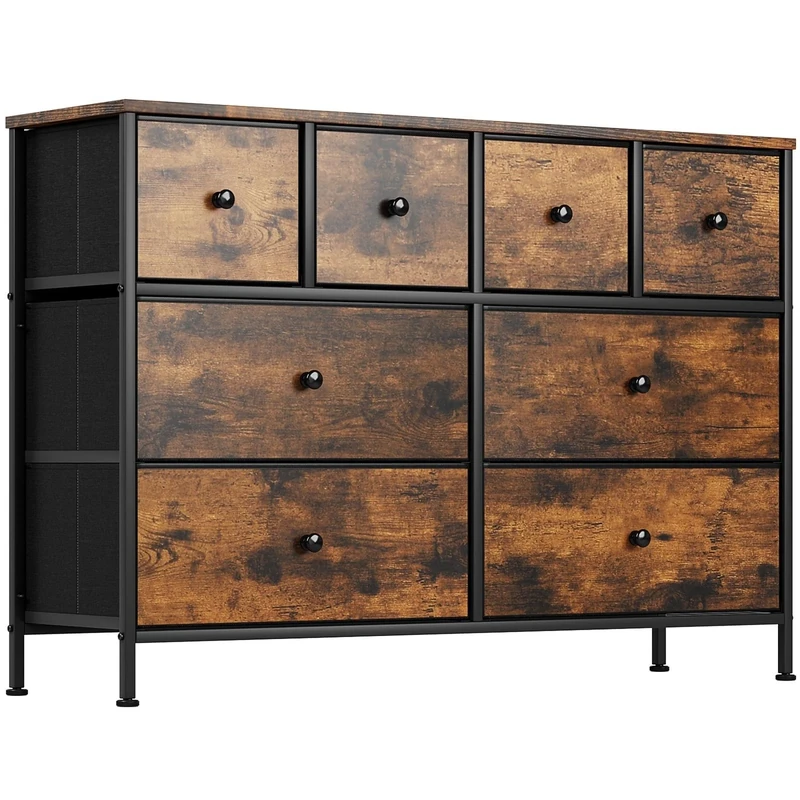 Clevich Chest of Drawers with 8 Fabric Drawers, Wooden top Sideboard, Metal Frame, Anti-Tip Design Storage Cabinet for Bedroom, Living Room & Hallway(Rustic Brown)