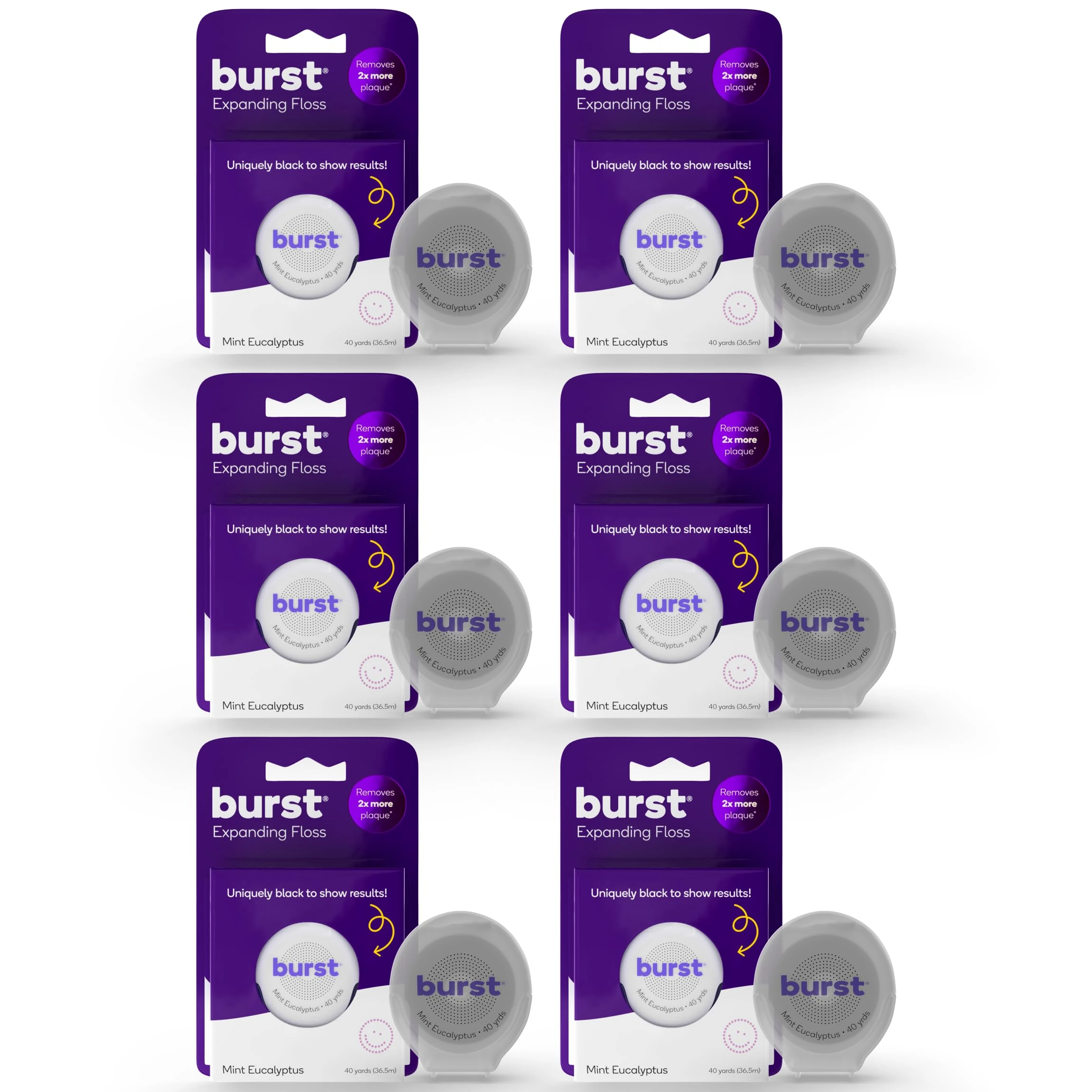 BURST Expanding Dental Floss (Mint Eucalyptus/240 Yards) | Stain Absorbing & Woven with Xylitol Coating to Fight Cavities | Vegan | Paraben Free