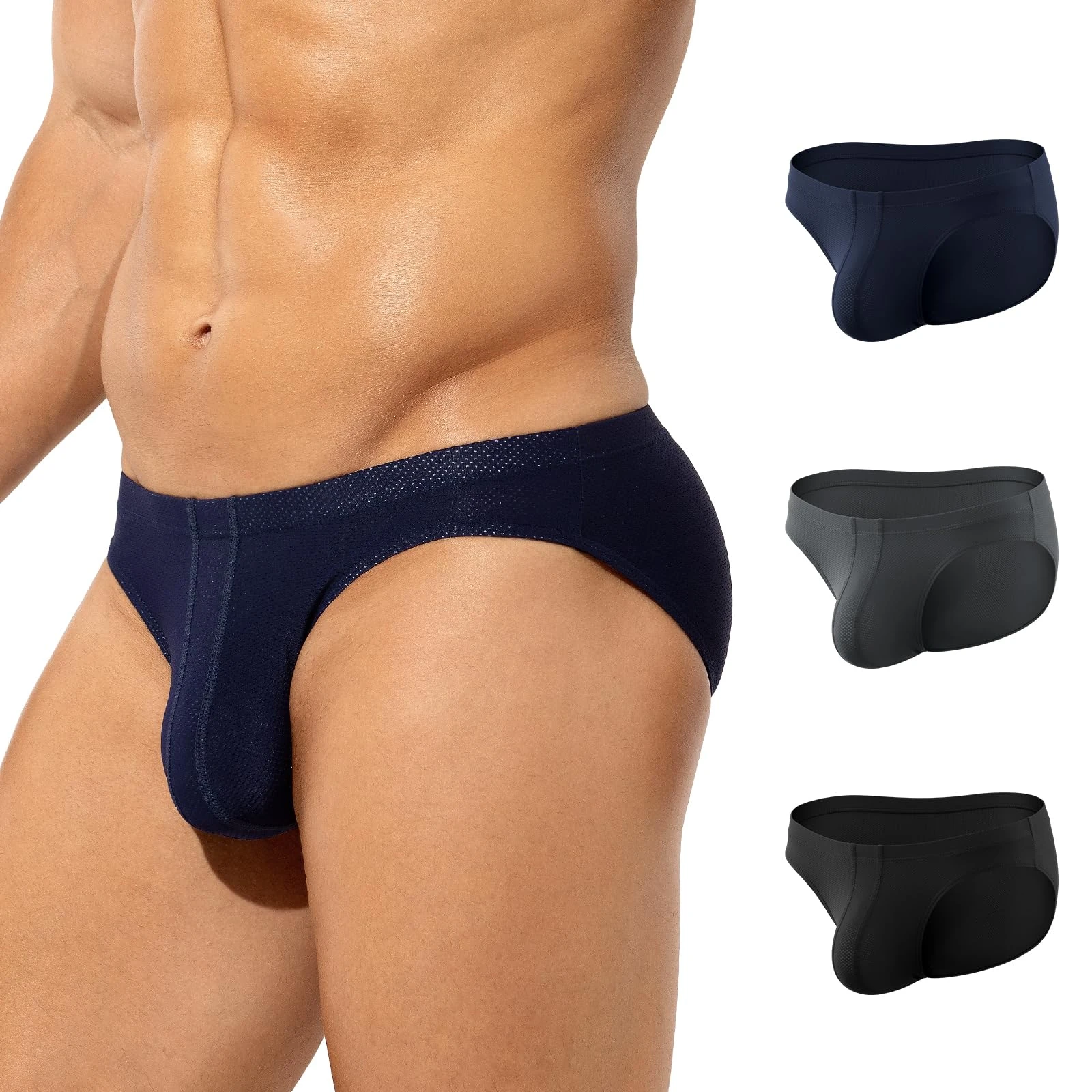 Casey Kevin Men's Briefs Underwear Sexy Mesh Breathable Brief Soft Ice Silk Underpants Classic Sports Slips Pants 3 Pack (S-XXL),XXL