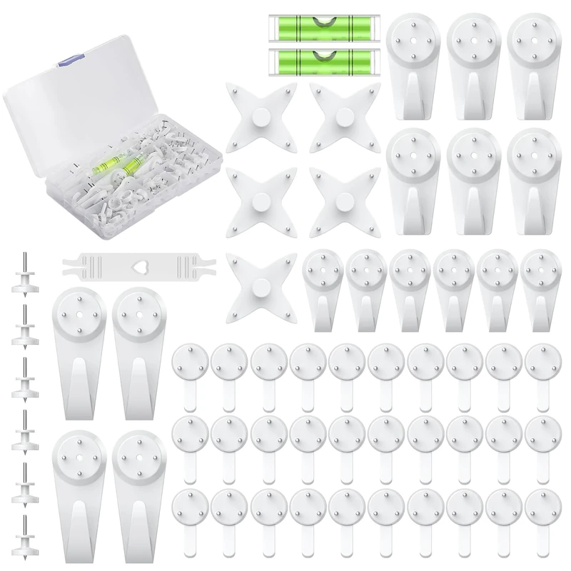 Uniclife 60 Pcs Non-Trace Picture Hooks for Hard Wall, Picture Hanging Kit, Non-Trace Wall Hooks with Nails, White Picture Hangers Stucco Hooks for Photo Frame, Painting and Art