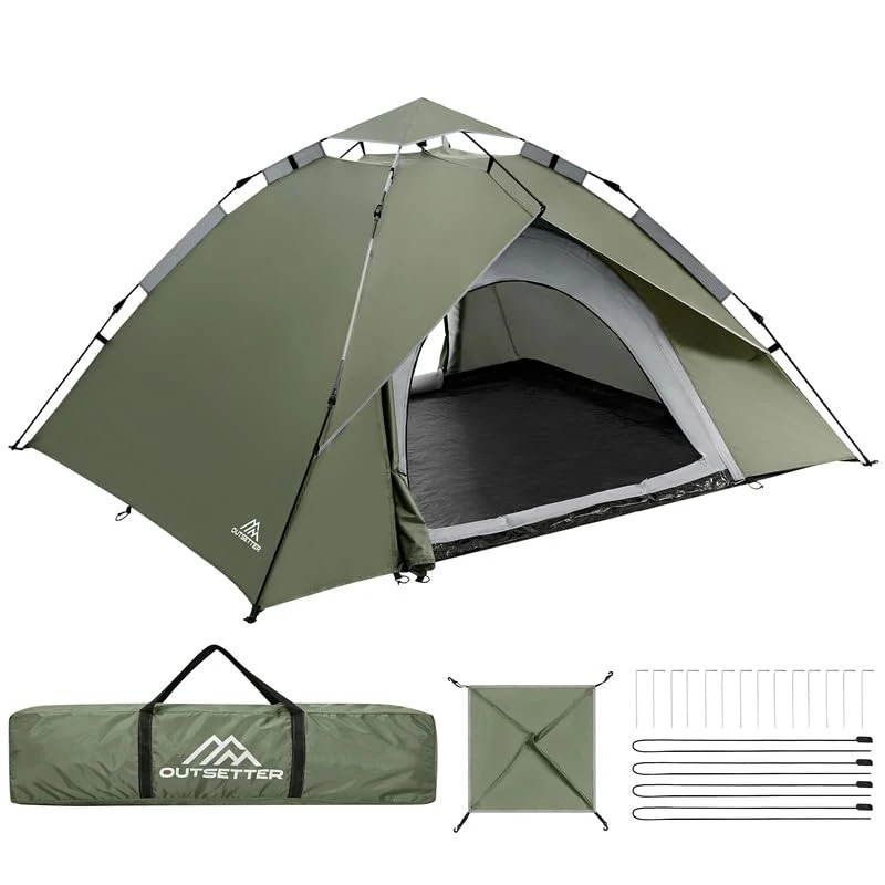 Camping Tent, 3-4 Person Man Instant Pop Up Tent,Windproof Dome Large Lightweight 4 Seasons Tent,with Removable Outer Tarpaulin & Carry Bag,Easy Set-Up