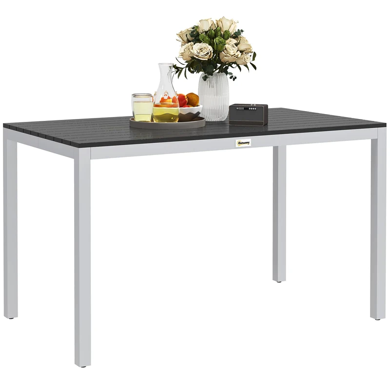 Outsunny Garden Dining Table for 4-6, 120 x 70 cm Outdoor Patio Table with Rust-Resistant Aluminium Frame, Easy Maintenance Slatted Top for Patio, Terrace, Balcony, Black
