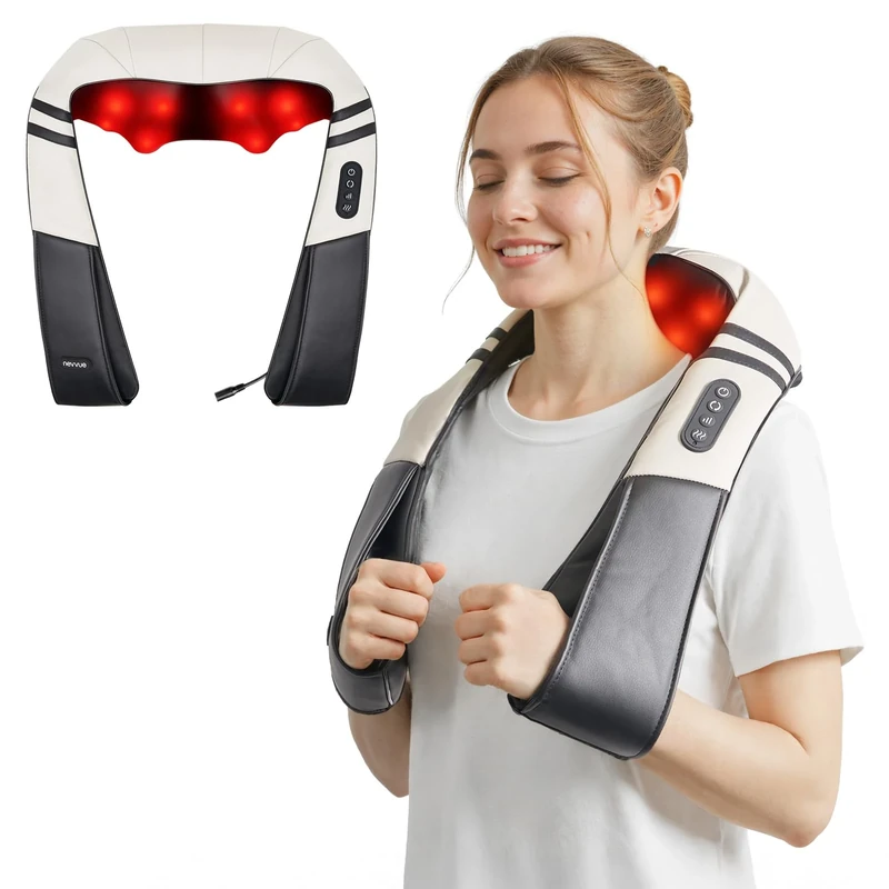 Nevvue Neck Massager, Back Massagers with Heat, Deep Tissue 3D Kneading, Neck and Shoulder Massage, with 3 Levels Intensities, Low Noise, for Leg, Feet, Arms, Gifts for Women