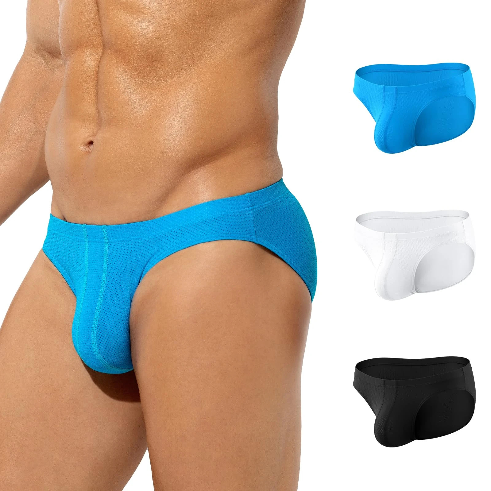 Casey Kevin Men's Briefs Underwear Sexy Mesh Breathable Brief Soft Ice Silk Underpants Classic Sports Slips Pants 3 Pack (S-XXL),L