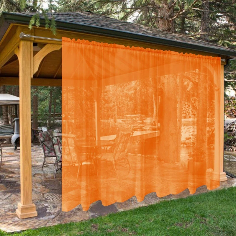 SpaceDresser Waterproof Outdoor Sheer Curtains for Patio - 2 Panels Rod Pocket Indoor Voile Sheer Curtain for Living Room,100W x 108L inch, Orange
