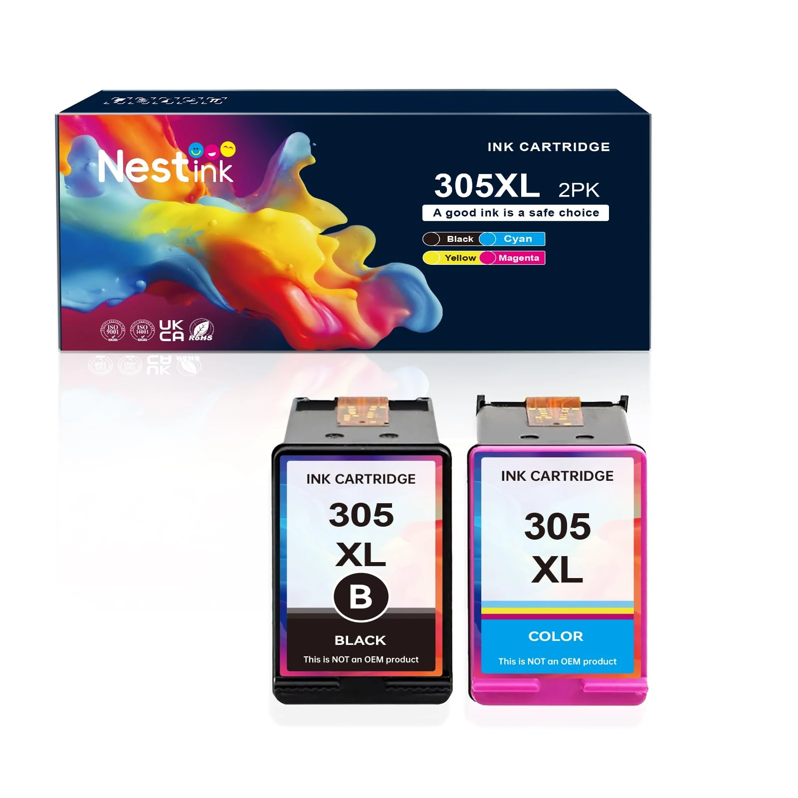 Nestink 305xl Ink Cartridegs (1 black, 1 color) 305 xl Compatible with HP 305 Ink Cartridges Black and Colour for HP envy 6000 6032e 6032e 6032 Ink Cartridges Deskjet 2810e 2800e 2710e 2820e (2 Pack)