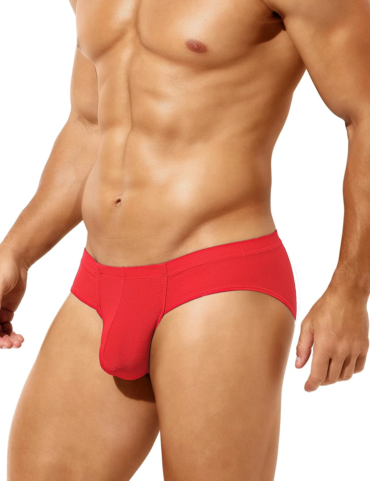 Mauro Kane Mens Briefs Silk Sexy Underwear Low Rise Mesh Soft Mens Underpants with Bulge Pouch,Red-XXL