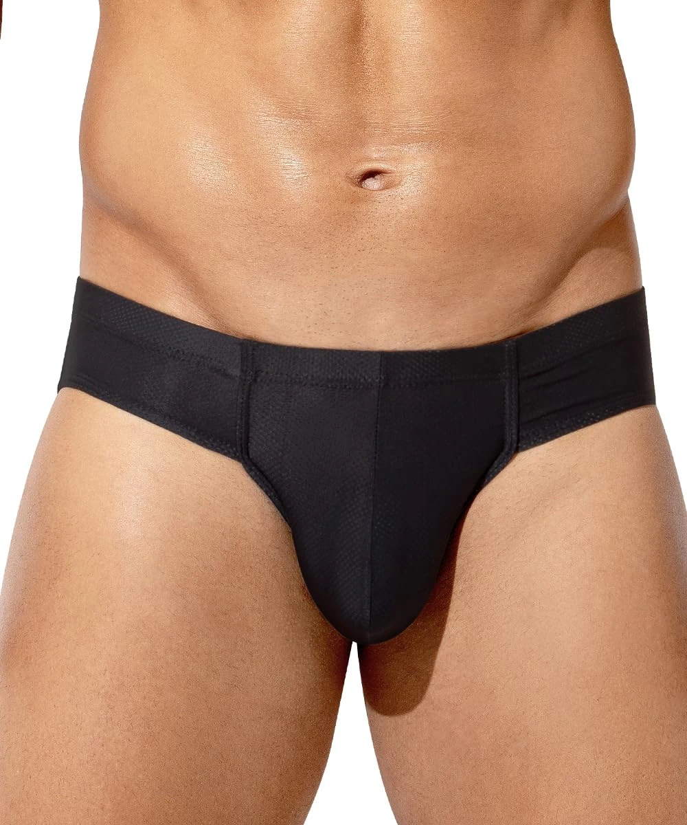 Mauro Kane Mens Briefs Silk Sexy Underwear Low Rise Mesh Soft Mens Underpants with Bulge Pouch,Black-XXL