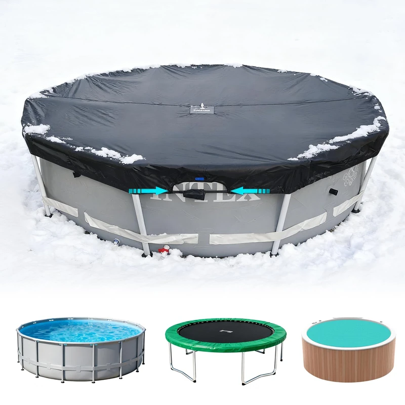 SIHAIAN 12 Ft Pool Cover, Quick Installation and Removal Above Ground Pool Cover, One-Piece Round Pool Cover, Waterproof, Preventing Waterlogging, UV and Weather Resistant Solar Swimming Pool Cover