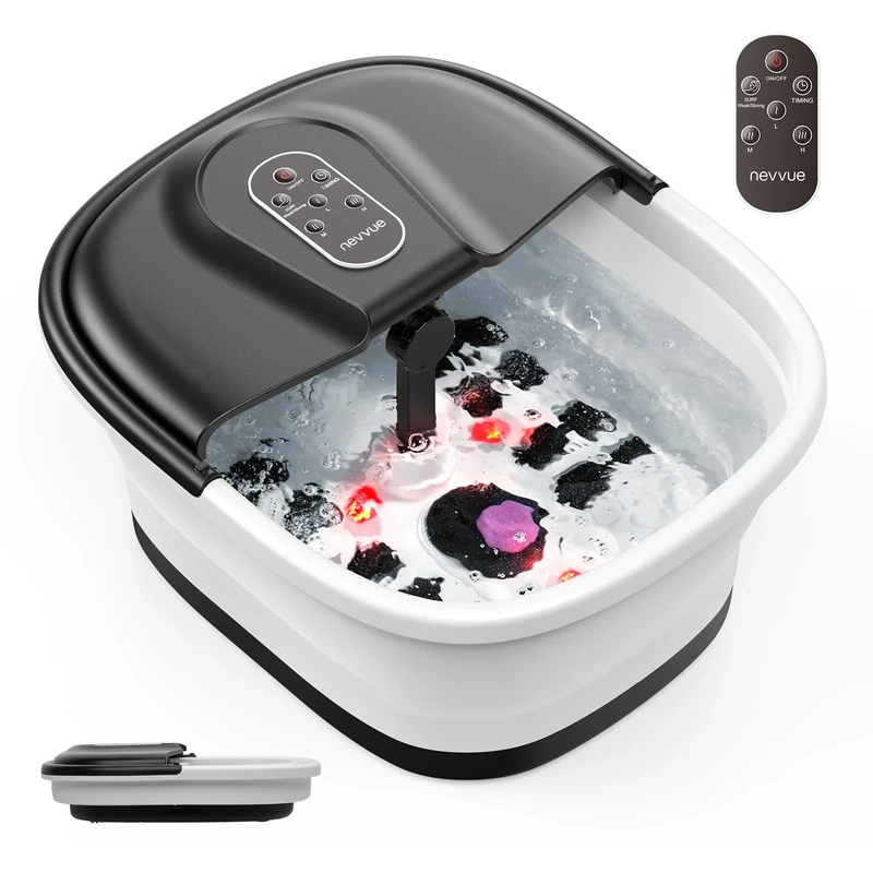 NEVVUE Collapsible Foot Spa and Massager with Heater, Christmas Gifts, Foot Bath with Remote, Foot Spa Massager with Timer, Feet Massager with 16 Rollers, Grinding Stone, Relax Your Feet