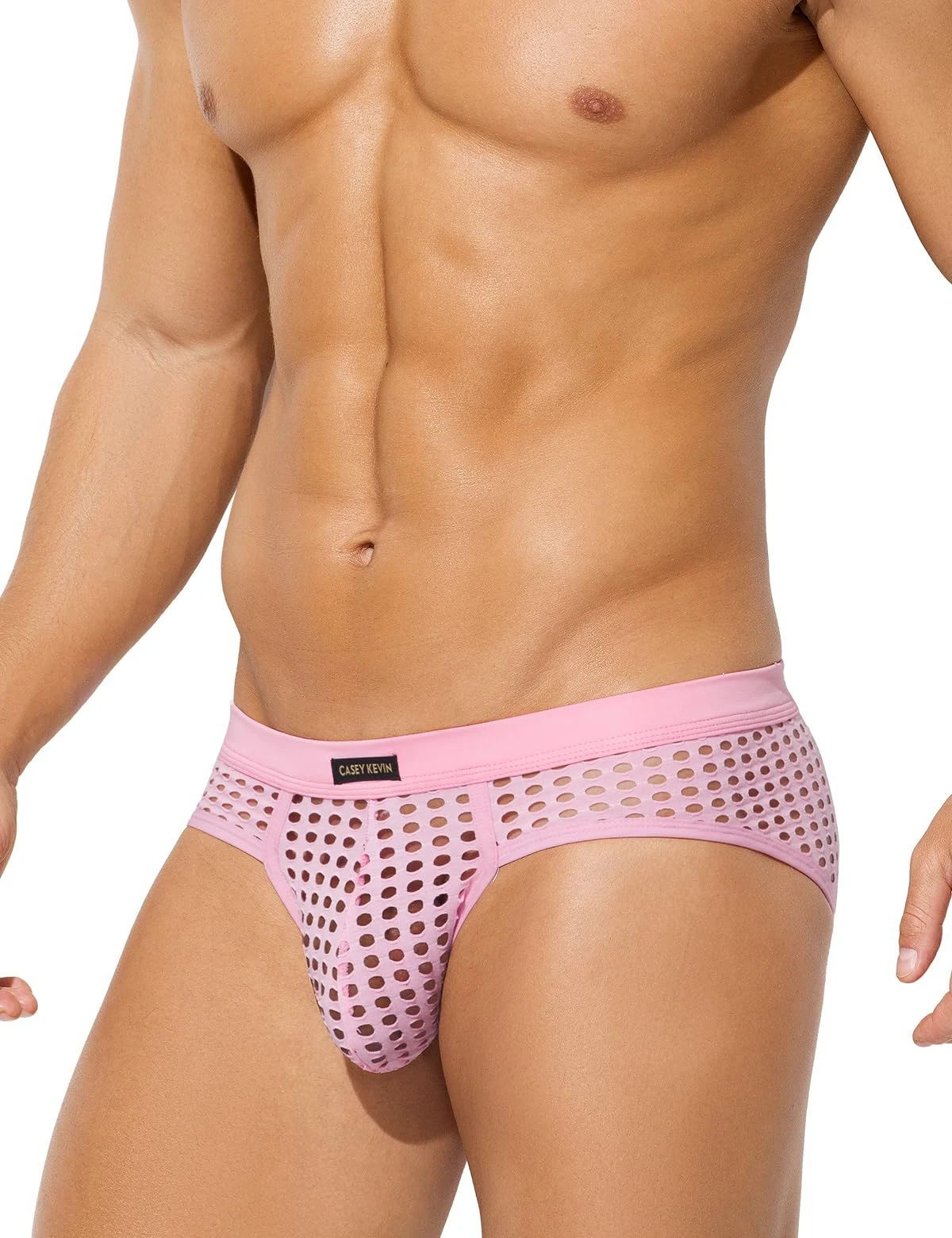 Mauro Kane Men's Underwear Briefs Sexy Mesh See Through Mens Briefs Soft Mens Underpants,Pink XXL
