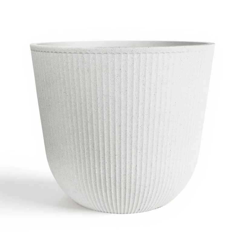Worth Garden Round Large Planter Pot 1-Pack - 17.5" Dia x 15.5" H - Durable Plastic White Plant Tree Pots with Vertical Stripe Textured Finish, Drainage Hole for Indoor, Outdoor, Front Porch, Patio