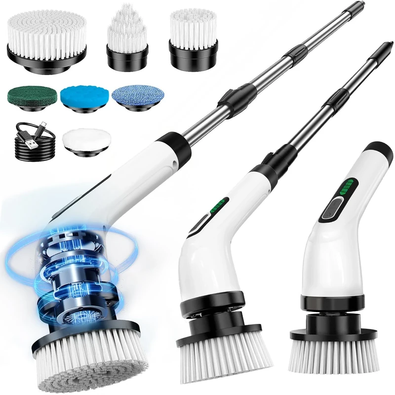 FYDEE Electric Spin Scrubber - Cordless 7-Head Brush Adjustable Handle