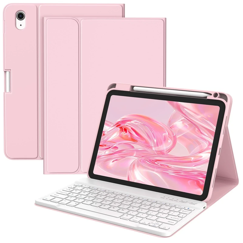 BQSS Keyboard Case for iPad A16 11th Generation 2025/10th Generation 2022, Case with keyboard for ipad 11/10.9 inch, Detachable Wireless Bluetooth Keyboard Case with Pencil Holder (Pink)