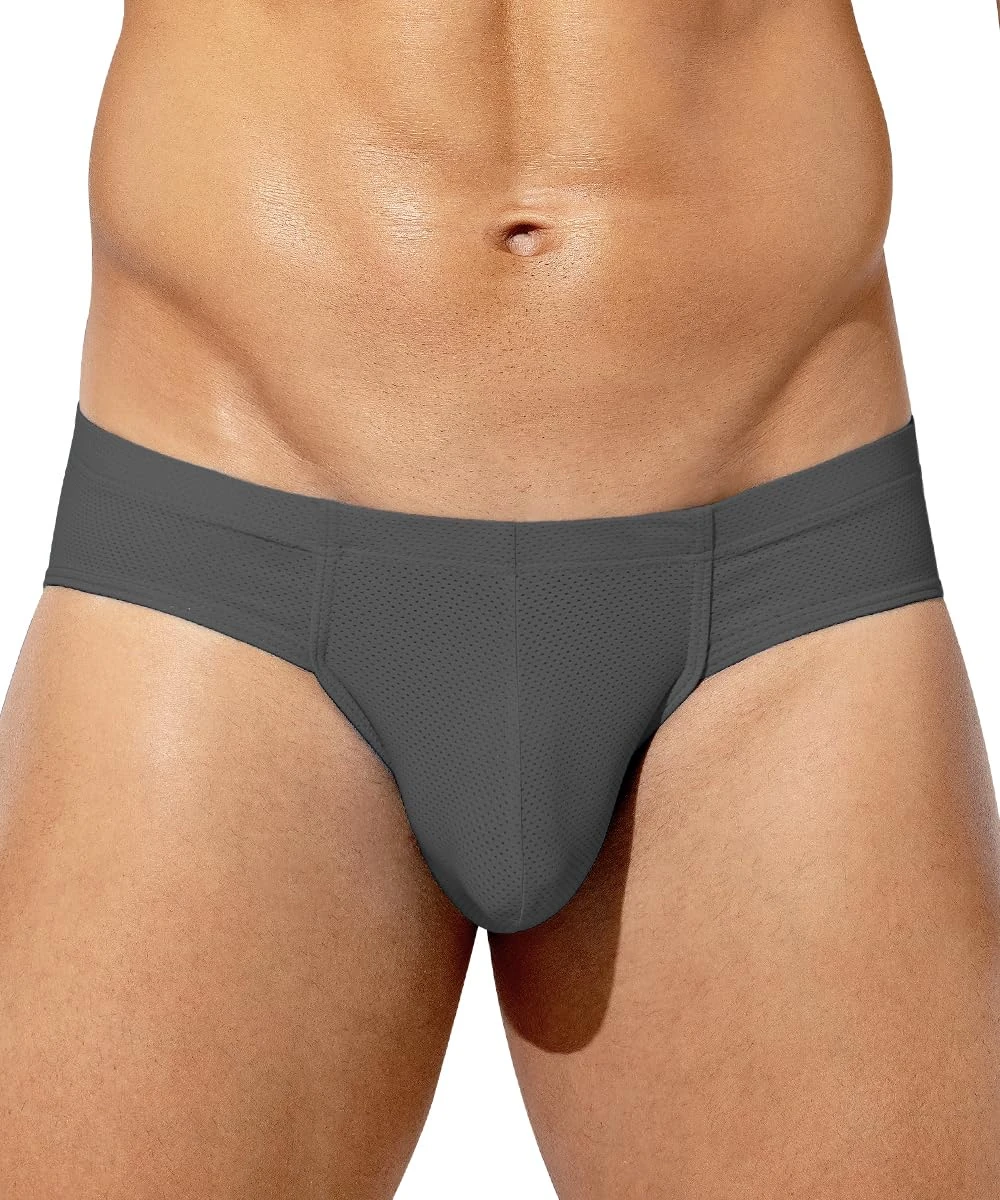 Mauro Kane Mens Briefs Silk Sexy Underwear Low Rise Mesh Soft Mens Underpants with Bulge Pouch,Grey-XXL