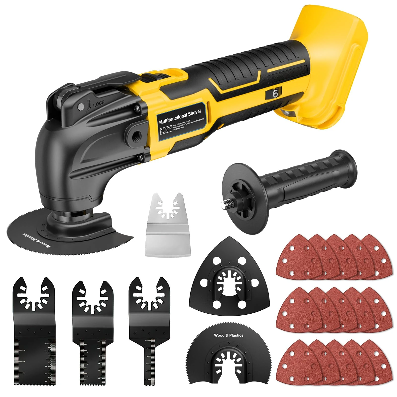 Cordless Oscillating Tool Compatible with 20V Battery (NO Battery), 6 Variable Speed Brushless-Motor Tool, Oscillating Multi Kit for Cutting Wood Drywall Nails Remove Grout & Sanding