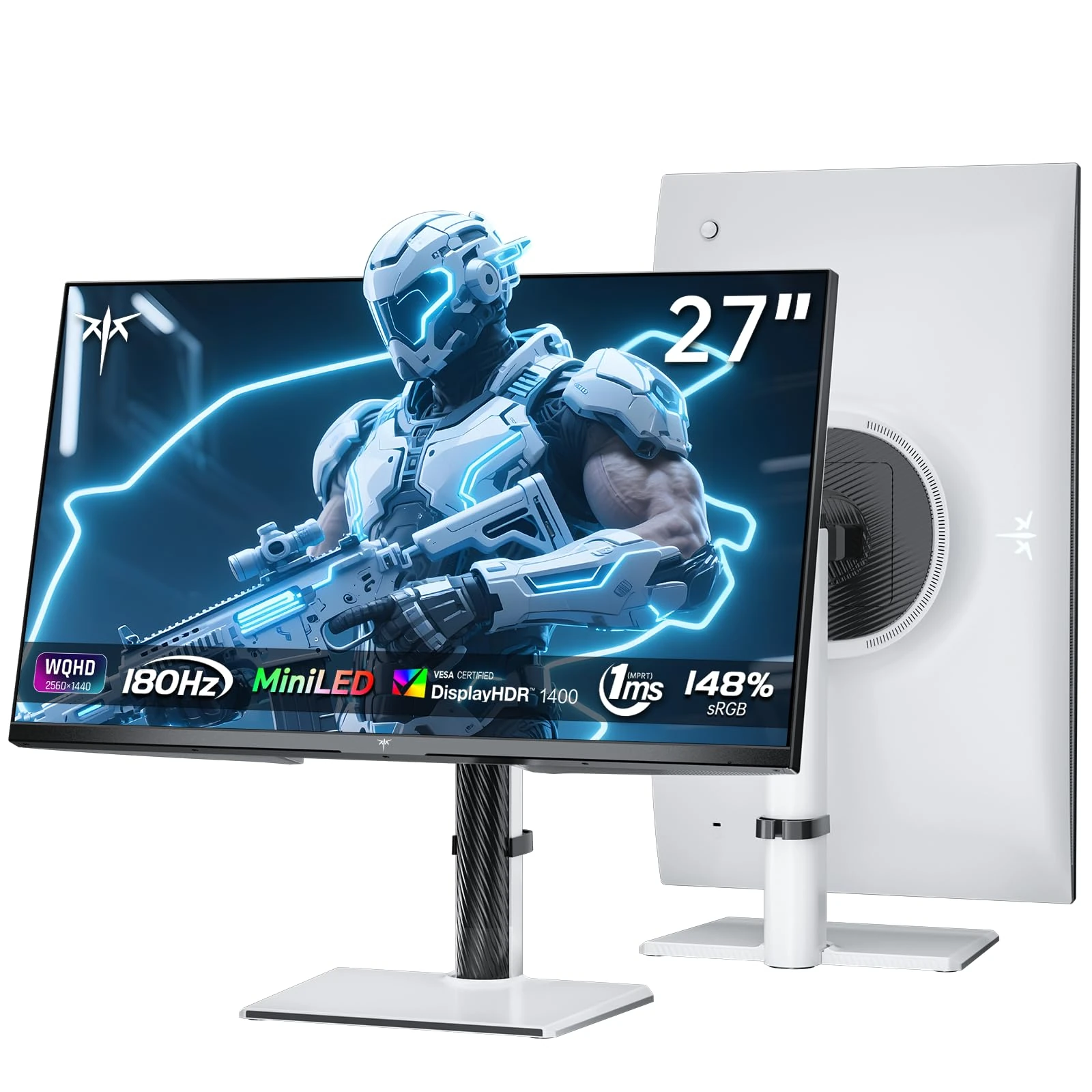 KTC Mini LED Monitor 27 Inch | Gaming Monitor | 2K@180Hz QHD (2560x1440P) | VESA Display HDR1400 | 1ms | Adaptive Sync | 148% sRGB | HDMIx2, DPx1 | Vertical and Wall Mounting Support | White M27T6