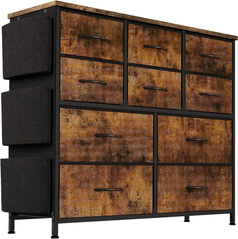 GarveeMore Chest of Drawers for Bedroom with 10 Fabric Drawers, High Chest of Drawers Organiser for Clothes, Wardrobe, Children's Room, Storage Tower with Cupboard, Metal Frame - Image 1