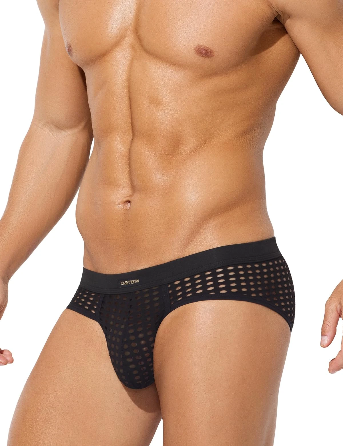 Mauro Kane Men's Underwear Briefs Sexy Mesh See Through Mens Briefs Soft Mens Underpants,Black S