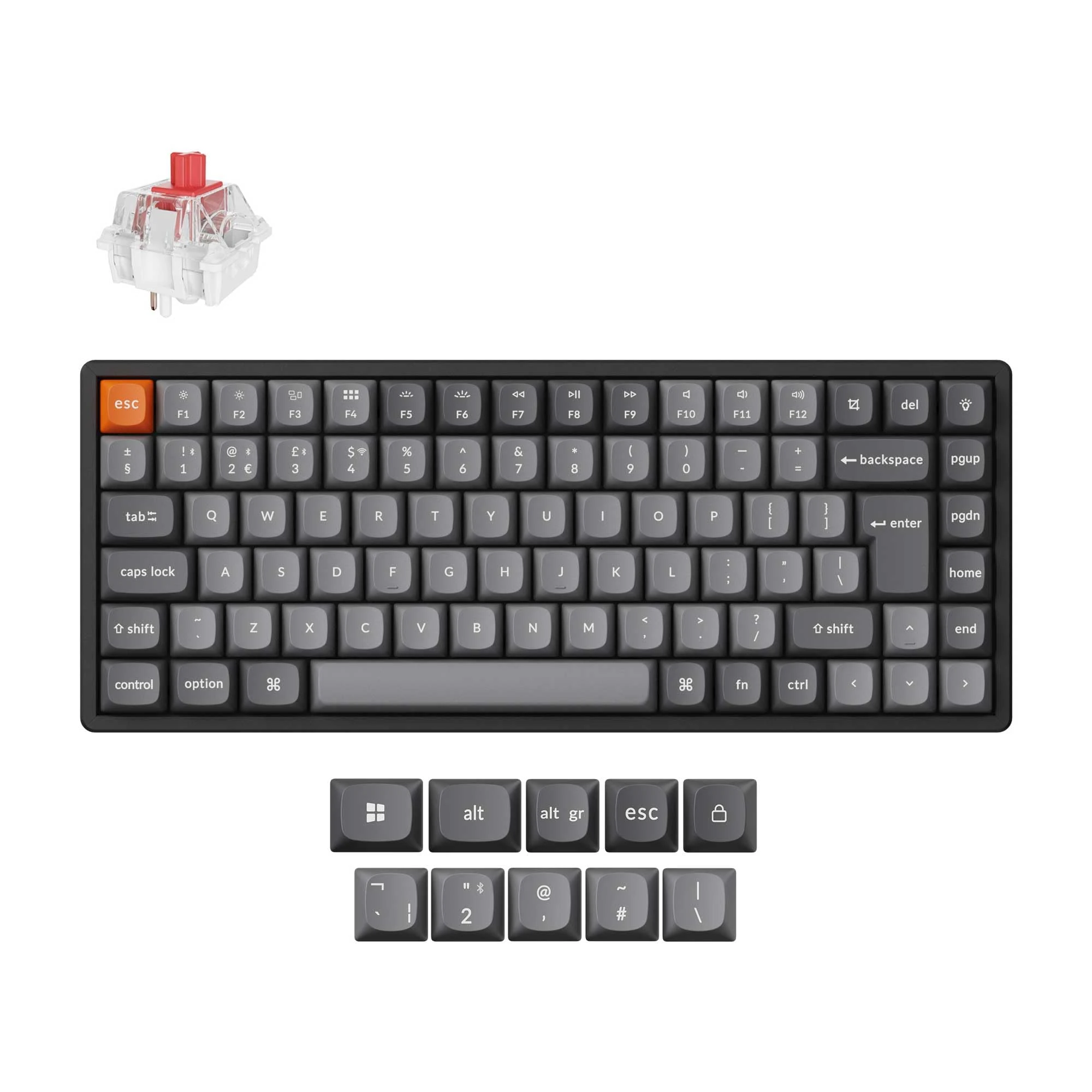 Keychron K2 Max Custom Mechanical Keyboard, Aluminum Frame QMK Programmable 75% Layout, Bluetooth 5.1/2.4 GHz/Wired with RGB Hot-swappable Super Red Switch for Mac Windows Linux - UK Layout