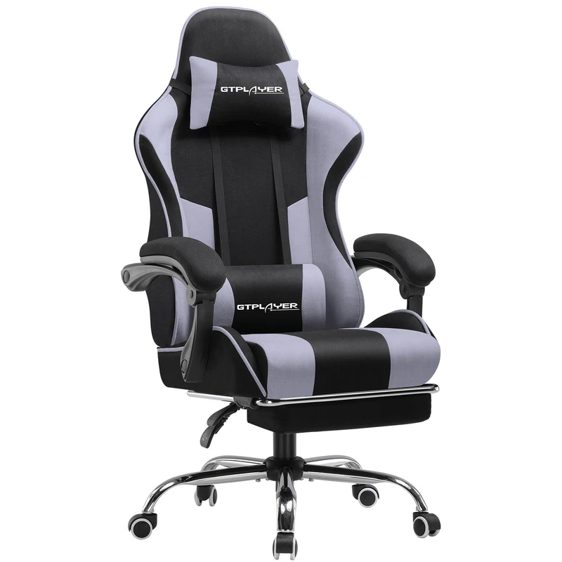 GTPLAYER Fabric Gaming Chair, Massage Ergonomic Computer Chair with Footrest, Lumbar Support, Headrest, Height Adjustable Home Office Reclining PC Racing Chairs, Purple