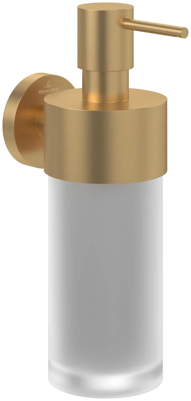 Villeroy & Boch Elements - Tender Soap Dispenser, Bathroom Soap Dispenser for Wall Mounting, Dispenser for Soap Made of Satin Glass with Zinc Holder, Capacity 230 ml, Gold