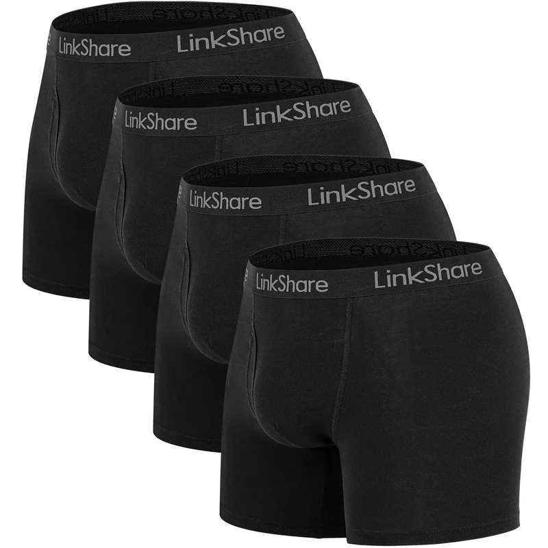 Men's Cotton Boxer Trunks Pack (4 Pack), Underwear Pack for Men, 4 Black, L